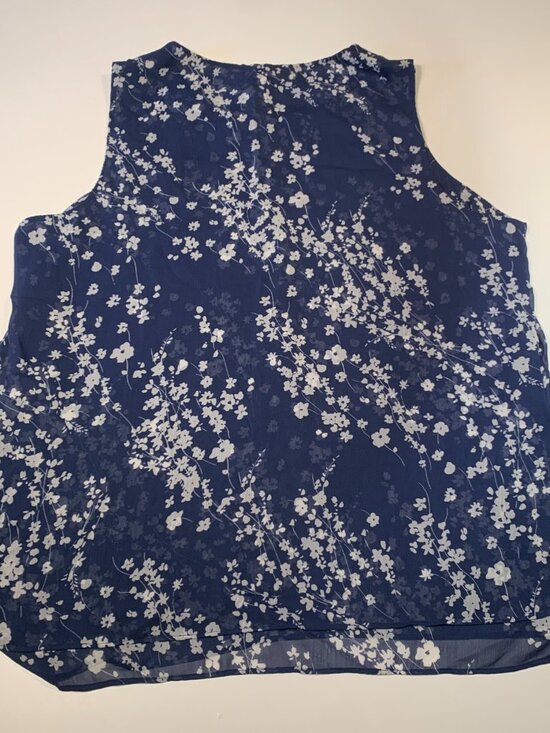 Cristina B Blue Floral Sleeveless Blouse XL Sheer Layered Boho Tank Top - Picture 8 of 8